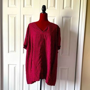 Red and black short sleeve Buffalo plaid blouse